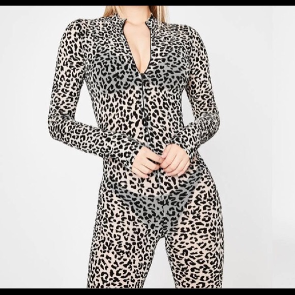 AH-mazing Sexy Snow Leopard Sheer Catsuit - Picture 1 of 3